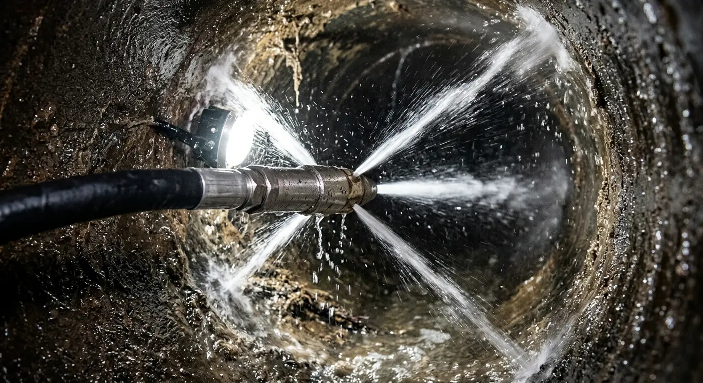 High-pressure hydro jetting nozzle cleaning sewer pipe for Emergency Drain Service in Moab